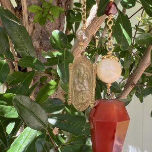 Carnelian Point with Swirly Inclusions and Gold Plated Holder and Chain
