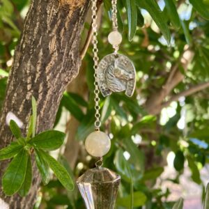 Smoky Quartz Point with Hammered Sterling Horse Shoe Charm