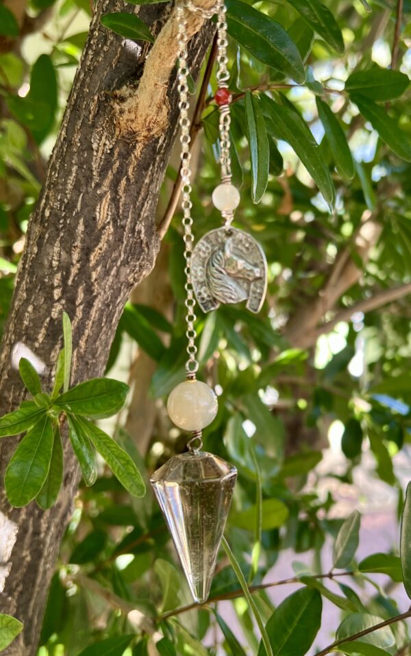 Smoky Quartz Point with Hammered Sterling Horse Shoe Charm