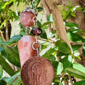 Sunstone Pendulum with Embellished Copper Coin Holder