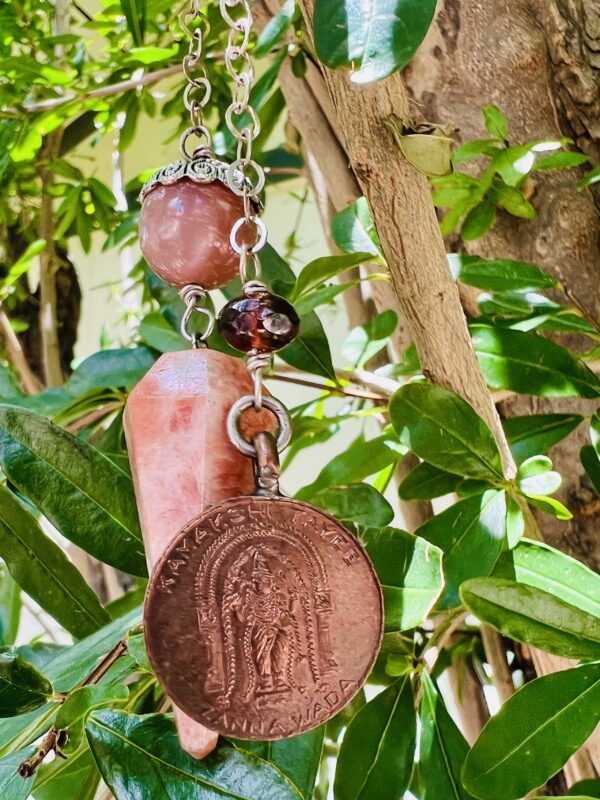 Sunstone Pendulum with Embellished Copper Coin Holder