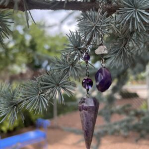 Chevron Amethyst Pendulum with Herkimer Diamond Accent