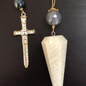 Pendulum- Moonstone Pendulum with Rhinestone Sword/Cross