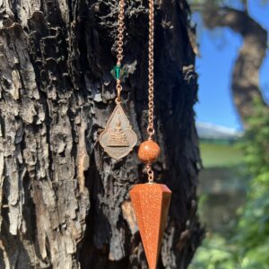 Large Goldstone Point with Swarovski Crystal Accent on a Copper Chain