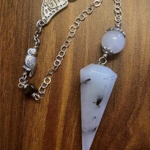 Pendulum-Tourmalated Quartz Pendulum with Owl and Wing holder