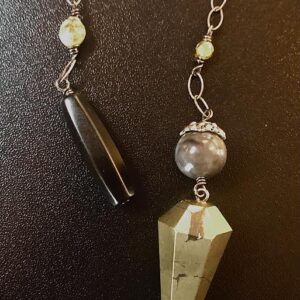 Pendulum- Pyrite Pendulum with Blackstone holder