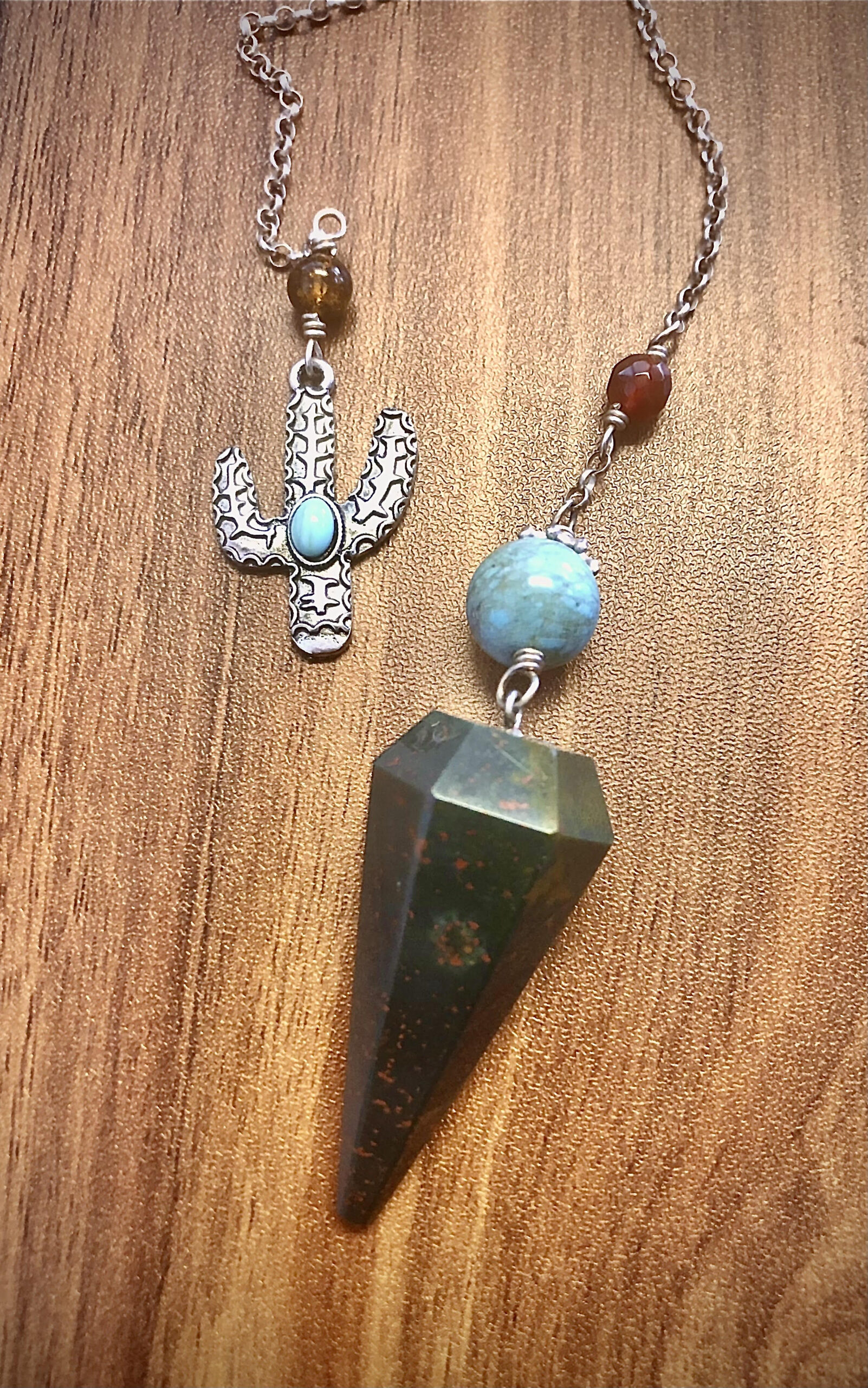 Pendulum-Bloodstone pendulum with cactus charm holder