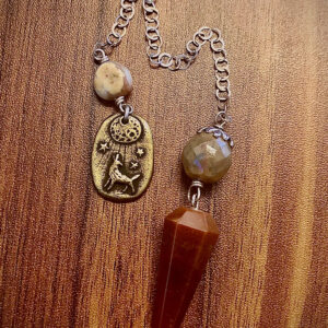 Pendulum-Carnelian Pendulum with Dog barking at the Moon charm Holder