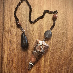 Pendulum- Jasper pendulum with faceted Onyx tear drop stone holder