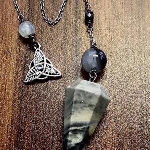 Pendulum- Vesuvianite Stone Pendulum with Celtic Knot Holder